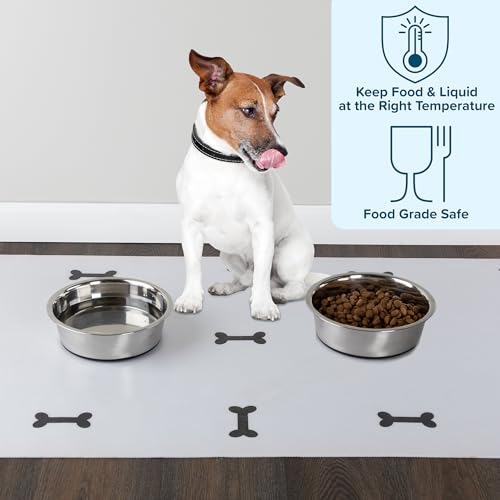 Set of 2 Stainless Steel Dog Bowls - 64oz/8 Cups Food and Water Bowls for Dogs and Cats - Non Slip Metal Pet Dishes for Medium to Large Sized Pets - Puppy Essentials by PETMAKER