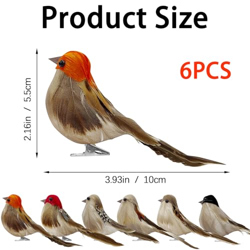 6PCS Artificial Birds Crafts Clip On Bird Ornaments Artificial Simulation Bird Sparrow Ornaments for Craft Garden Decoration Home Decor”