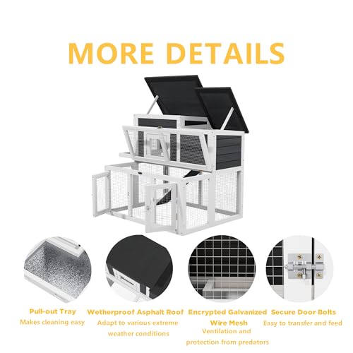 Small Chicken Coop for 1-2 Chickens,2-Story Starter Coop Outdoor Guinea Pig Cages Poultry Pet Run House with Non-Slip Ramp & Removable Tray for Bantam Serama Hen,Other Small Breed Fowl(Grey1) - color: Grey1