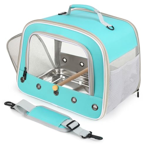 Bird Travel Carrier Cage for Medium Parrot, Portable Bag with Metal Tray to Carry and Transport Medium and Large Birds Like African Grey, Long Tail Cockatiel (Green, Large Carrier) - color: Green