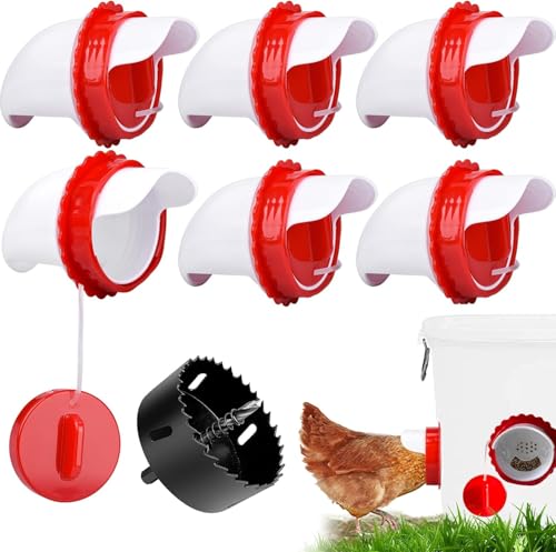 6 Pack Chicken Feeder Port Kit, No Waste Rainproof Poultry Feeder | DIY kit, automatic poultry feeder ports; angled port stops feed waste; rainproof cover; BPA free; for hens ducks geese - size: 6-Pack