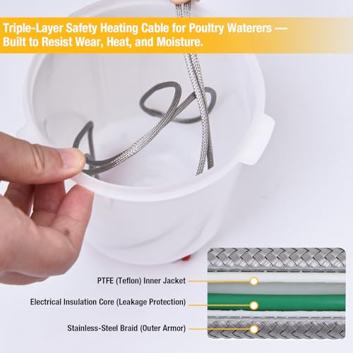 Chicken Water Heater Cord, 39W Heated Cable for Poultry Waterers-2Pack | Prevents water freezing,Safe Poultry Water Heating for Chickens, Ducks and Other Small Animals(Waterer Not Included)