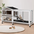 Suumerpety 62" Rabbit Hutch with Chew-Proof Ramp & Waterproof Roof - Indoor/Outdoor Bunny Cage, 2-Story Design, 6 Lockable Caster Wheels & Dual Pull-Out Trays (Brown) - color: (Brown)