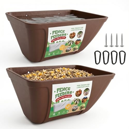 Hanging Chicken Feeder Waterer Heavy Duty BPA-Free Plastic Feed Trough, Fence Mount Livestock Feeding Bucket, Backyard Poultry Farm Supplies for Duck, Turkey, Goat, Sheep, 2 Pack, Brown - color: Brown
