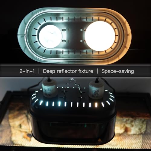 Reptile Dual Light Fixture, Double Deep Dome for Reptile Light/Heat Lamp/UVB Light, Snap-on Lamp Fixture Holder for Beared Dragon/Snake/Turtle/Lizard Tank Accessories - size: Dual Deep Dome