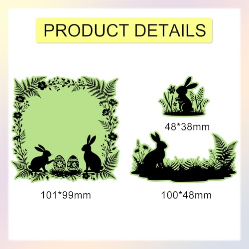 GLOBLELAND Easter Silhouettes Clear Stamps and Metal Die Cuts Bunnies Plants Transparent Stamp Spring Plant Border Cutting Dies for Card Making Embossing Scrapbooking - style: Easter Silhouette