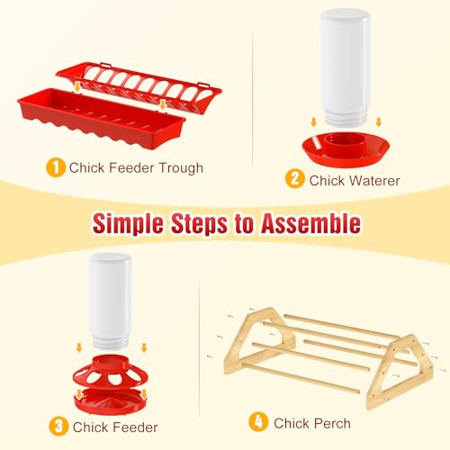 Pawaboo 7-in-1 Chicken Brooder Box Chick Starter Kit, Red + Wood Color | Includes Chicks Perches, Chicken Feeders, Chick Waterers, Chickens Feeding Spoon, Chicks Supplies (Brooder Set) - color: Red + Wood Color