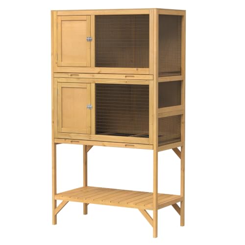 GDLF Wooden Quail Cage Indoor, 2-Tier Quail Coop with Pull-Out Trays | Ideal for indoor quail housing, with a pull-out tray, open shelving, and ventilated panels