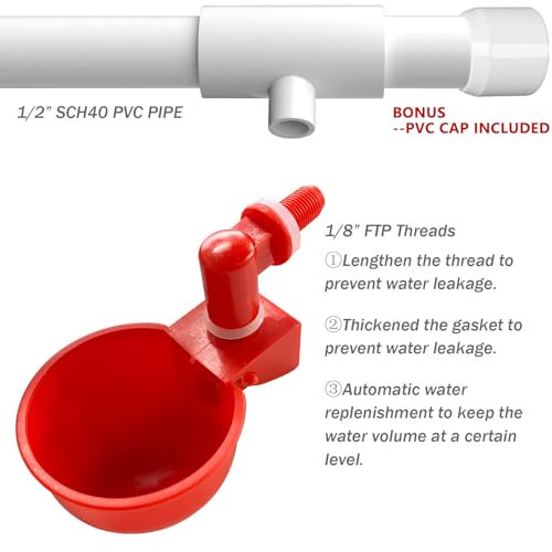 Chicken Water Cups for PVC with Tee (24 Pack), Automatic Chicken Waterer Kit for Poultry, DIY PVC Water Feeder for Chicken/Duck/Quail/Turkey - size: 24-Pack