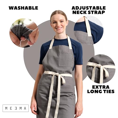 Chef Aprons for Women with Pockets, Adjustable Bib Aprons for Cooking - color: Charcoal