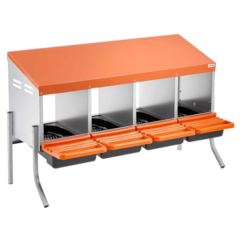 VEVOR Chicken Nesting Boxes, 4 Compartments, with Support Legs, Easy Egg Collection, Galvanized Steel and High-Strength Plastic, Roll Away Nesting Boxes for Chickens and Hens Laying Eggs, Orange - size: 41.7"L x 20.7"W x 26.6"H