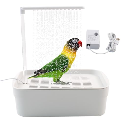 PINVNBY Automatic Bird Bath with Pump,Parrot Bathtub Shower Parakeet Bath Box with Cage USB & Power Plug Water Circulated Controller for Cockatiel Lovebird Conure Budgie(White) - color: 【White】