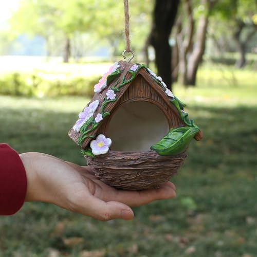 Garden Hanging Bird Feeder Decorative Birdhouse Waterproof Resin Wild Bird Feeder Outdoor Garden Ornament Bird Watching Feeding Gift Bird Feeder Bird Nest Patio Lawn Art Garden Decoration - color: Design-2
