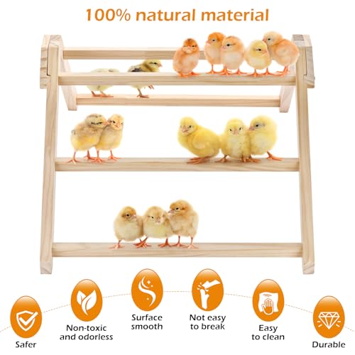 Chicken Roosting Bars, 3-Tier Wooden Perch, 19.6" L x 14.1" W x 8.6" H, Square Design, Natural Wood, for Coop and Backyard