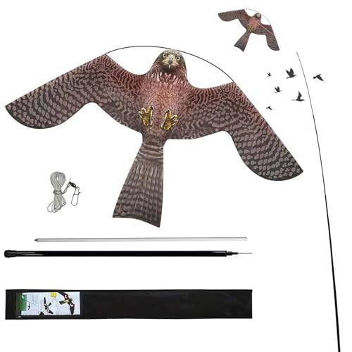 Bird Scare Flying Kite with 4m Pole Has The Effect of Scaring Birds-Type A | Ideal for gardens farms and docks | Keeps birds geese and seagulls away |A kind of hawk deterrent - color: pink