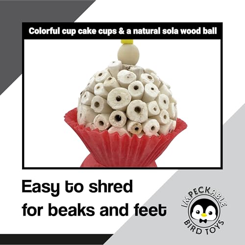1927 Large Sola Cake Wood Ball & Paper Cupcake Cup Bird Toy - Shredding & Foraging Parakeet Toys - Natural Bird Cage Accessories for Small Med and Large Birds - Destructible Bird Chew for Cage - size: Large
