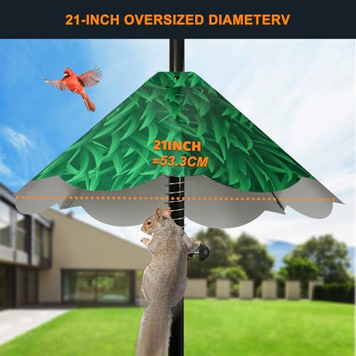 Oversized 21 Inch Metal Squirrel Baffle, Chew-Proof Weatherproof Squirrel Guard for Bird Feeder Pole and 4x4 Post, Outdoor Hanging Squirrel Proof Baffle, Green