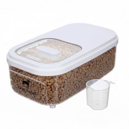 Dog Food Storage Container,6L/6~7Lbs Pet Food Container with Sliding Lid, Clear Storage Bin For Dog Puppy Dry Food Kibble with Measuaring Cup