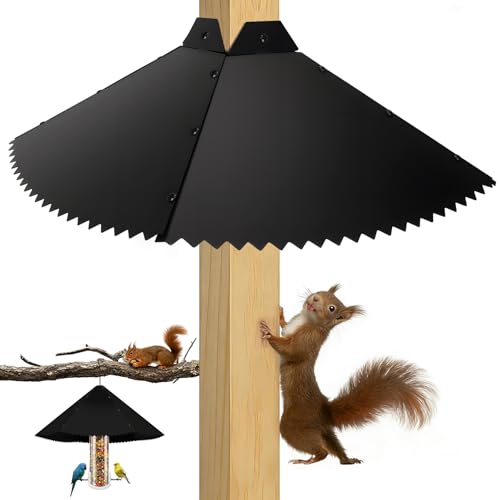 19-Inch Metal Squirrel Baffle for Bird Feeder Pole, Hanging or Post Mount, Squirrel Guard for 4x4 Post, Raccoon Baffle with Spikes, Black