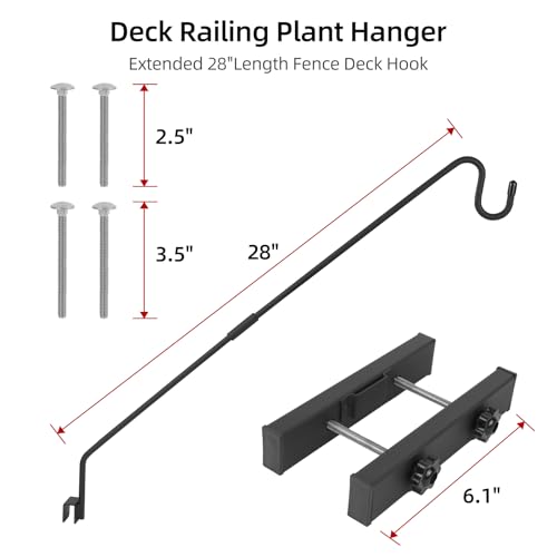 Deck Hook Railing Mount,Heavy Duty Metal Plant Hanger 360°Rotating | Shepherd Bracket For Bird Feeder, Flower Baskets, Lanterns | Extended Arm, Rust-Resistant For Deck, Patio & Garden Use - size: Railing Mount