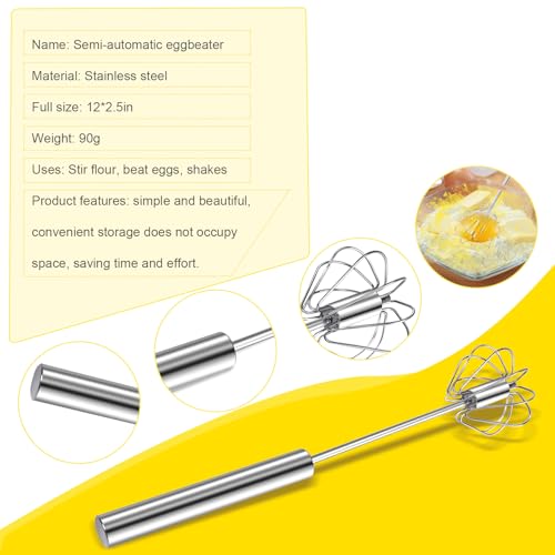 Stainless Steel Egg Whisk, 12 Inch Hand Mixer, Upgraded Semi-automatic Whisk, Ideal For Blending, Whisking, Baking tool, Beating Eggs, Butter & Milk, Suitable For Home Kitchen Use.
