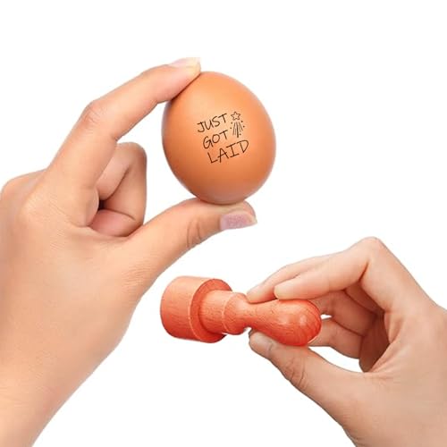 AHANDMAKER 5 Styles Fresh Egg Stamp, Text Wooden Egg Stamps Decorative Far Logo Stamp Label Stamps for Famers and Owners Rustic DIY Crafts Card Making Planner Decal Gift Egg(No Ink Include) - style: Word