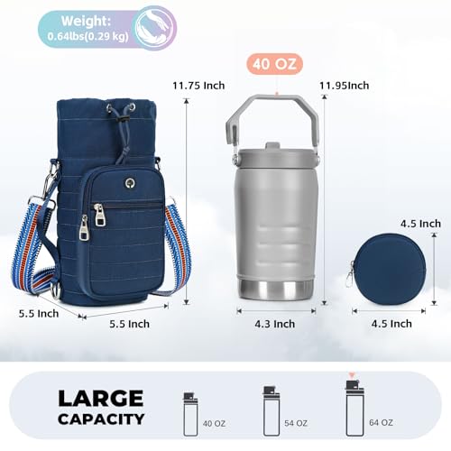 Water Bottle Carrier bag with Strap Phone Pocket for Walking, Hiking, Cycling - color: 3-Blue, size: 40oz-64oz
