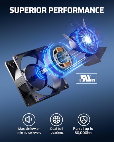 DEWENWILS 120V AC Fan, Waterproof Exhaust Fan 120mm, 18W 2850RPM 90CFM, DIY Cooling Fan for Refrigerator, Computer Case, Compressor Engine, Generator, UL Listed - size: 120mm×38mm, style: 1 pack