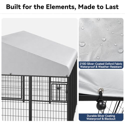 ROOMTEC 10 x 10 FT Outdoor Dog Kennel Cover, Replacement Canopy Only | Silver, 210D Coated Oxford, Waterproof, UV, 18 Secure Fasteners, Designed for ROOMTEC Kennels - size: 10.0"L x 10.0"W x 2.5"H