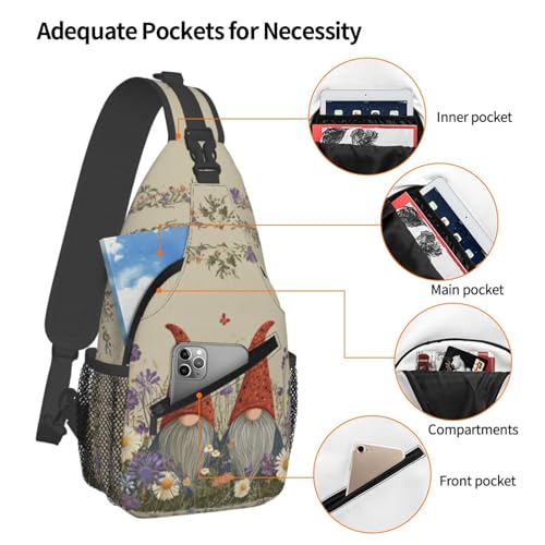 Gnomes Sling Bag for Women, Crossbody Bag Daisy Flower Butterfly Sling Backpack for Men, Casual Shoulder Bags Lightweight Gym Outdoor Sports Travel Hiking Fishing Daypack - color: Gnomes