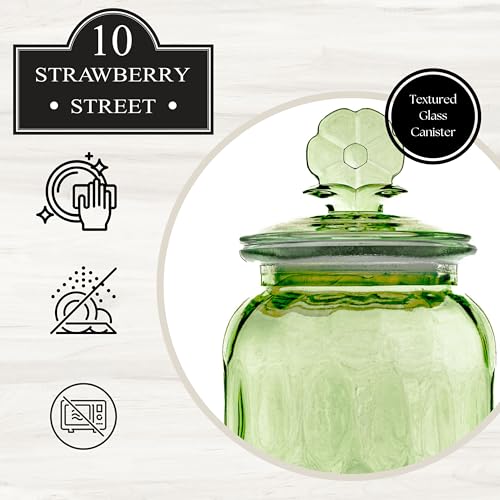 10 Strawberry Street Textured Glass Flower Canister, Dimpled Round, Sage, Set of 2 - color: GREEN FLOWER TOP