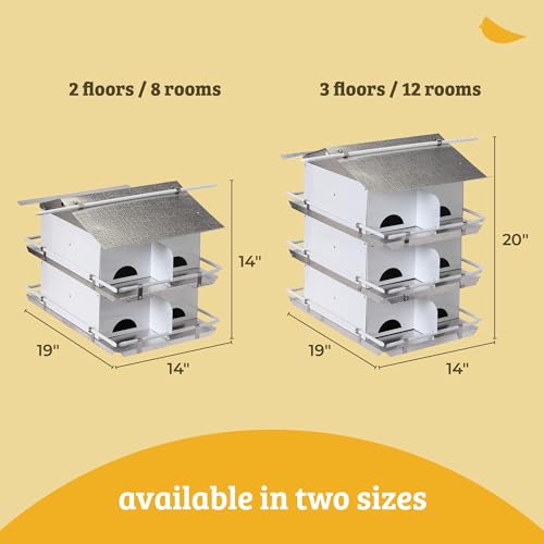 Birds Choice Premium Aluminum Purple Martin House – 8 Room, 2 Floor Birdhouse with Starling Resistant Entrance Holes, Ventilated Roof & Easy Cleaning, Unassembled | Starling Resistant Entrance Holes, Ventilated Roof, Easy Access for Cleaning, Ships Unasse
