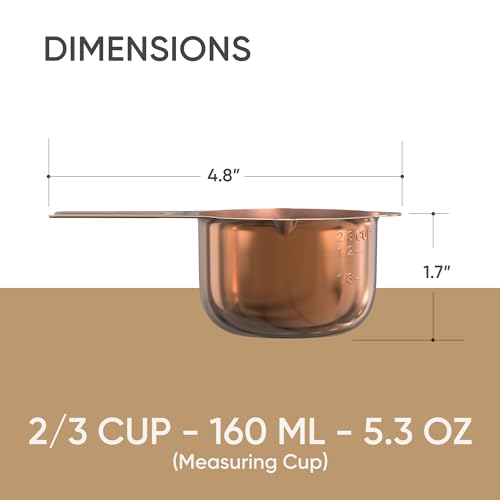 Color Up ⅔ Cup Measuring Cup (160 ml) – Premium Copper Stainless Steel, Accurate for Wet & Dry Ingredients, Embossed Markings, Easy-Pour Spouts, Dishwasher-Safe, Kitchen Essential - size: 2/3 Cup (160 ml) Copper