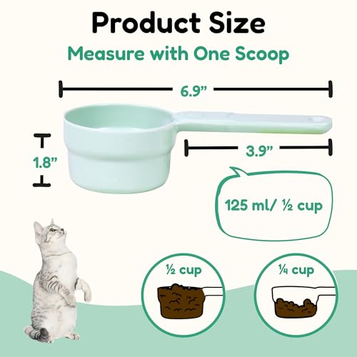 1/2 Cup Dog Food Scoop, Extra Long Handle Sturdy Melamine Pet Food Measuring Scoop with Clear Marking Lines, BPA-Free, Shatterproof, Dishwasher Safe (Green, 1/2 Cup) - color: Green, size: 1/2 Cup