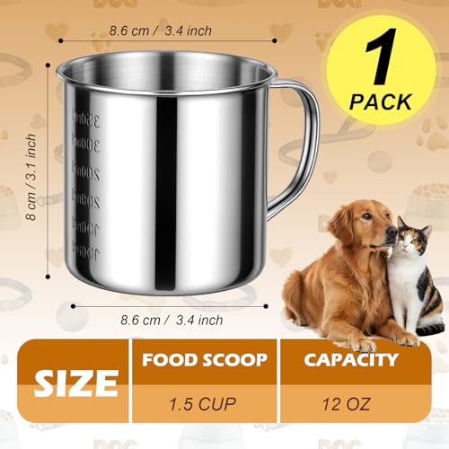Dog Food Scoop 1.5 Cup,304 Stainless Steel Dog Food Measuring Cup,1.5 Cup Pet Food Scoop for Dogs Cats - size: 1.5 cup