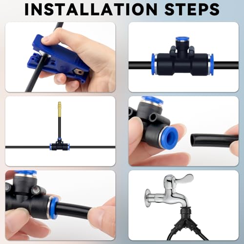 98.4Ft Drip Irrigation Kit System, 360° Bendable Garden Irrigation System | Adjustable Automatic Watering Misting System with 20 Nozzles for Greenhouse, Yard, Lawn, Plant, , 5/16" Tubing - size: 98.4Ft