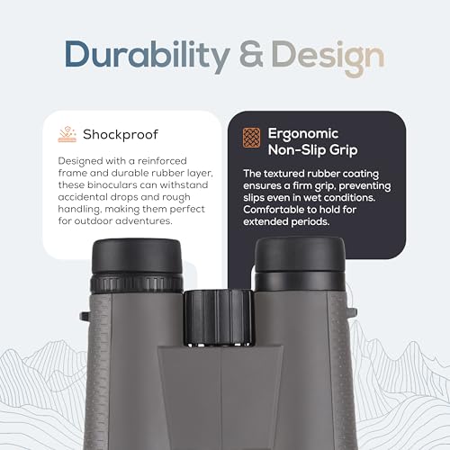 Ultimate Outdoors 12x50 HD Binoculars for Adults – Powerful Waterproof Binoculars with Phone Adapter & Tripod Mount | BaK-4 Prism for Bird Watching, Hunting, Stargazing, Travel & Cruise - color: grey