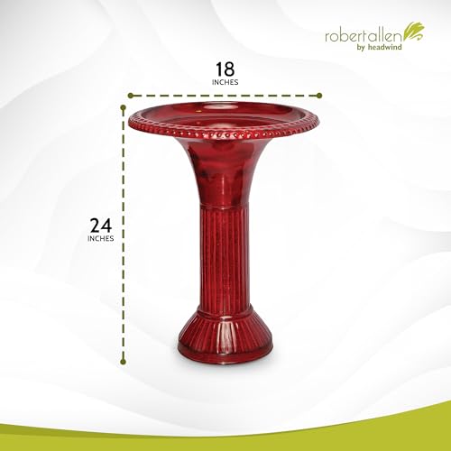 Headwind Metal Bird Bath for Outside – 18" Ironstone Cayenne Red Birdbath Bowl for Outdoors, Decorative Garden Bird Fountain, Yard Decor or Patio by Robert Allen - size: 18 Inch