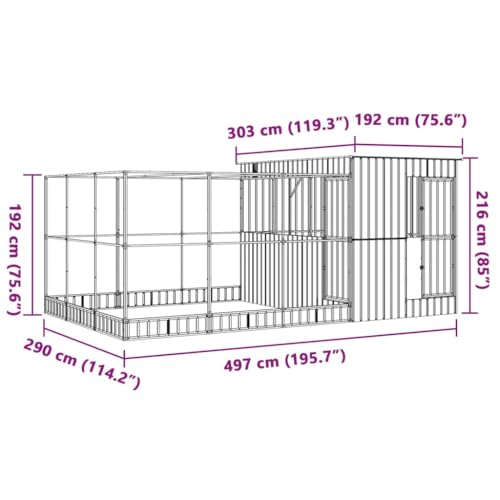 Galvanized Steel Aviary with Extension Silver | Walk In Bird Cage, Lockable Door, Steel Mesh Grid, Suitable For Rabbits Ducks Chickens - size: 195.7" x 119.3" x 85"