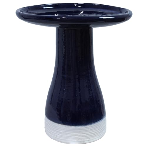 Sunnydaze Ceramic Bird Bath for Outside, Hand-Painted, 21” H, Midnight Blue | UV & Frost-Resistant, 1 Gal Water Capacity, 2-Piece Assembly, Colorful Outdoor Accent, Outdoor Bird Bath, Ceramic Birdbath - color: Midnight Blue