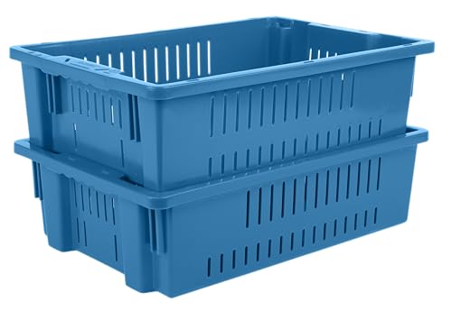 Hudson Exchange 20 x 13 x 5.6" (4 Pack, 4.5 Gallon) Agricultural Nest and Stack Vented Crate Handled Storage Container Tote, Blue - color: Blue