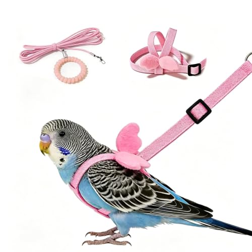 Pet Parrot Bird Harness and Leash, 2m Adjustable Polyester Rope with Cute Wing, Bird Flying Harness for Parrots, Pigeons, Budgerigars, Lovebirds, Cockatiels Outdoor Use - color: Pink, size: S