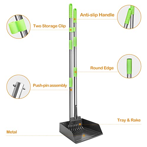 Larger Dog Pooper Scooper for Large Dogs Long Handle Stainless Metal | Tray and Rake Set for Large Medium Small Dogs Heavy Duty (Green) (Extra Large) - size: 2. Rake & Large Tray