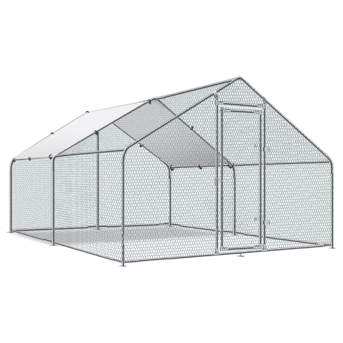 Large Metal Chicken Coop Round Top Upgrade Tri-Supporting Wire Mesh Chicken Run,Chicken Pen with Water-Resident and Anti-UV Cover,Duck Rabbit House Outdoor (13.1'L x 9'W x 6.5'H) - size: 157.2"L x 108.0"W x 78.0"H