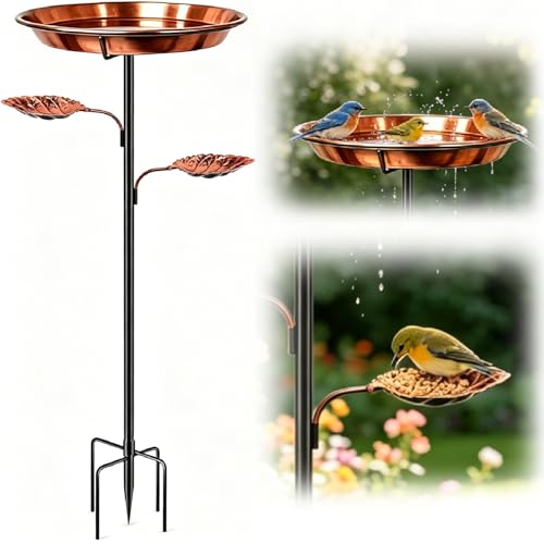 2026 New Bird Bath for Outside, 12 Inch Copper Disc for Bird Baths for Outdoors, Upgraded Vintage Freestanding Birdbath Feeder Bowl for Garden Yard Lawn Decor, 5-Pronged Base & 3 Bowls