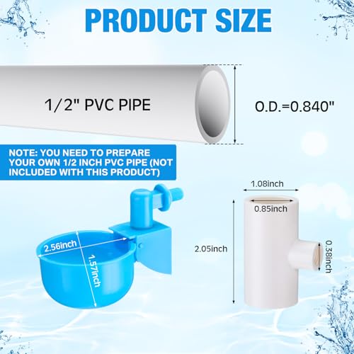 Complete Set Pipeline Automatic Chicken Waterer Cups System with 1/2 PVC Tee Fittings and Other Parts Automatic Poultry Nipple Waterer Chicken Watering Cups for Quail Duck Goose