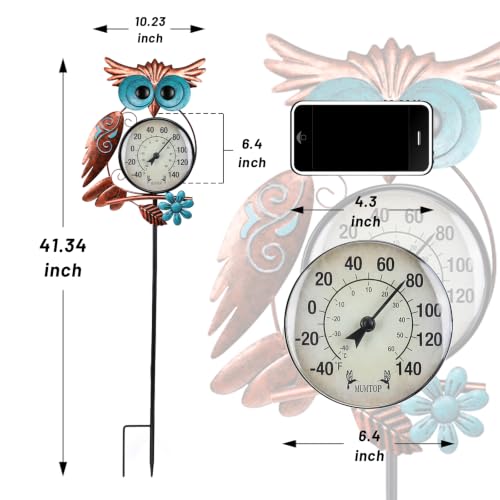 Outdoor Thermometer, Owl Outside Decor for Patio, Yard and Garden | No Battery Needed, Waterproof, Indoor and Outdoor, Easy to Read, Gifts Idea - color: Bronze