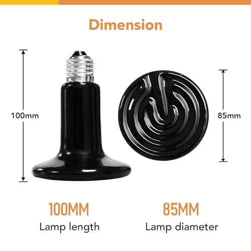 Simple Deluxe Ceramic Heat Emitter 150W Reptile Heat Lamp Bulb No Light Emitting Brooder Coop Heater for Amphibian Pet Snake Turtle & Incubating Chicken, No Harm, Color Black, 2 Pack - size: 150W *2, style: D-85mm