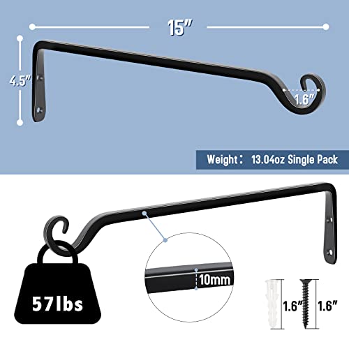 15 Inch 2 Pack Hand-Forged Hanging Plant Bracket Heavy Duty Metal Plant Hangers for Outdoor Hanging Bird Feeders Lanterns Wind Chimes Black - color: Black-L, size: 15 Inch
