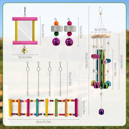 6 PCS Chicken Toys, Multi-Color Poultry Wind Chime, Slide, Mirror with Jingling Accessory and Hanging Vegetable Fruit Feeder for Hens, Birds, Parrots and Other Poultry